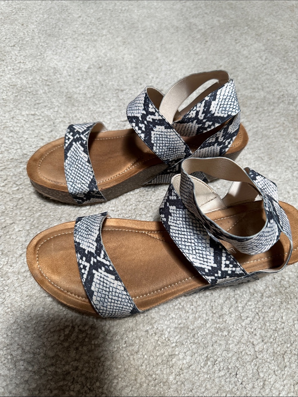 Madden Girl Black & White Snake-Print Ankle Strap Sandals